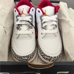 Jordan Kids White Sneakers with Gray Elephant Print and Red Lining